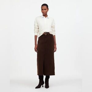 Madewell Chocolate Brown Corduroy Midi Skirt Sz 29 preppy front slit 36” long